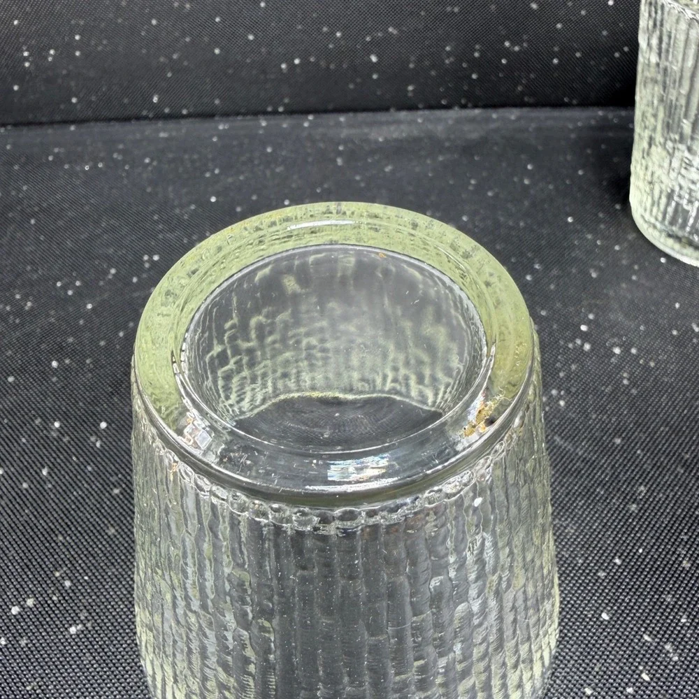 Jeanette Finlandia Tree Bark Clear Textured Glass Tumblers Set of 2 MCM 3in
